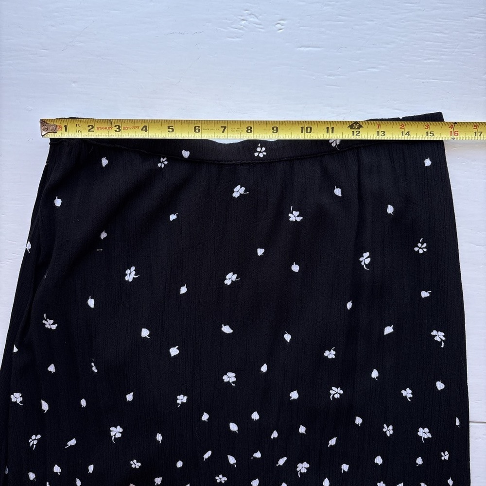 Women M Midi Skirt Floral 90s Vintage Border Print Black White Rayon Cotton - Picture 6 of 7